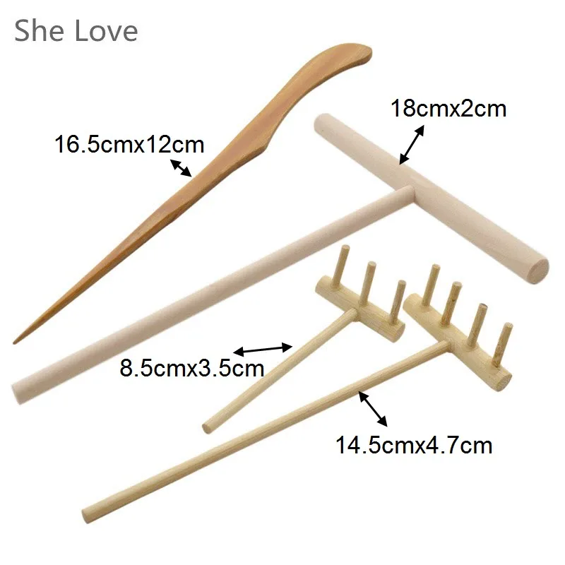 Chzimade 4Pcs/lot Zen Garden Set Meditation Tools Home Decor Relaxation Bamboo Rake Handcrafted Accessories