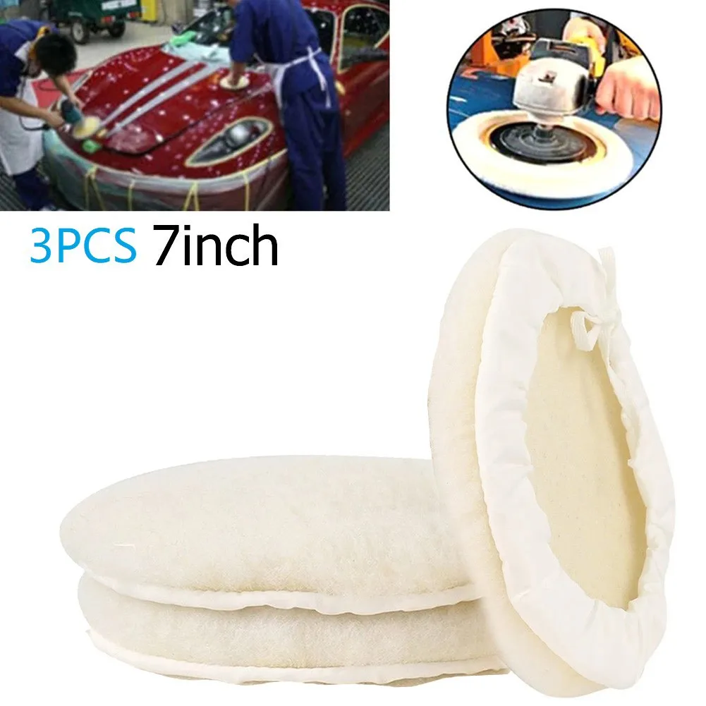 3Pcs 7inch Wool Polishing Pad Bonnet Buffing Wheel Pad Waxing Polishing Buffing Car Paint Care Polisher Pads