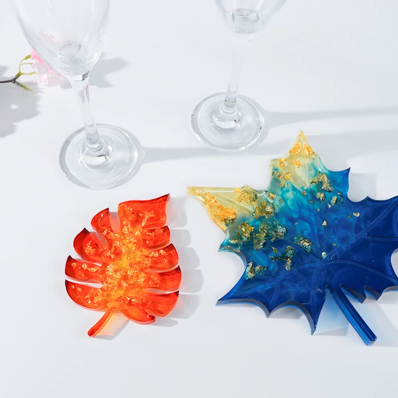4Pcs Leaf With Gold Can Resin Tray Molds Silicone Mold For Resin Epoxy Silicon Molds For Resin Resin Molds Art