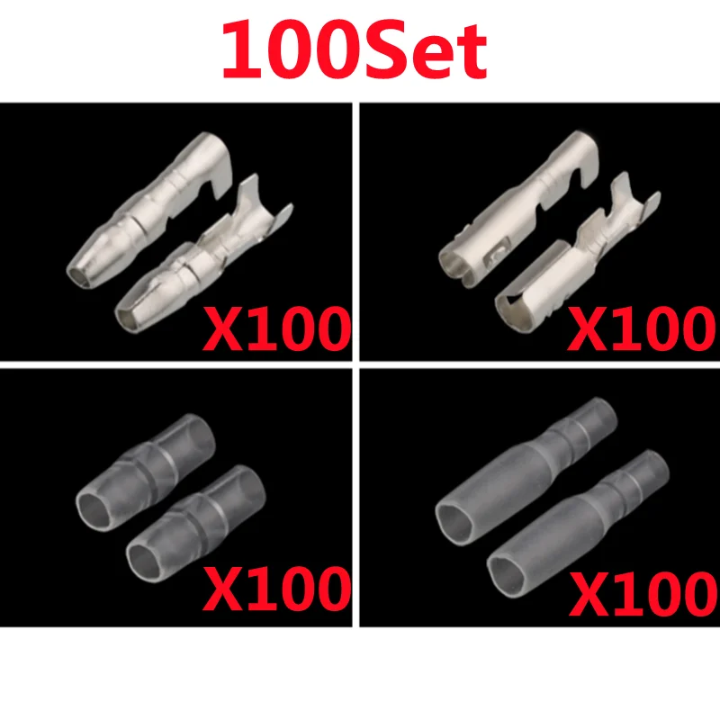 25/50/100 Sets 3,5 mm Bullet-Kabelklemmen für Autoelektrik, 3,5 mm Durchmesser, Buchse + Stecker + Gehäuse, Kaltpress-Crimpklemmen