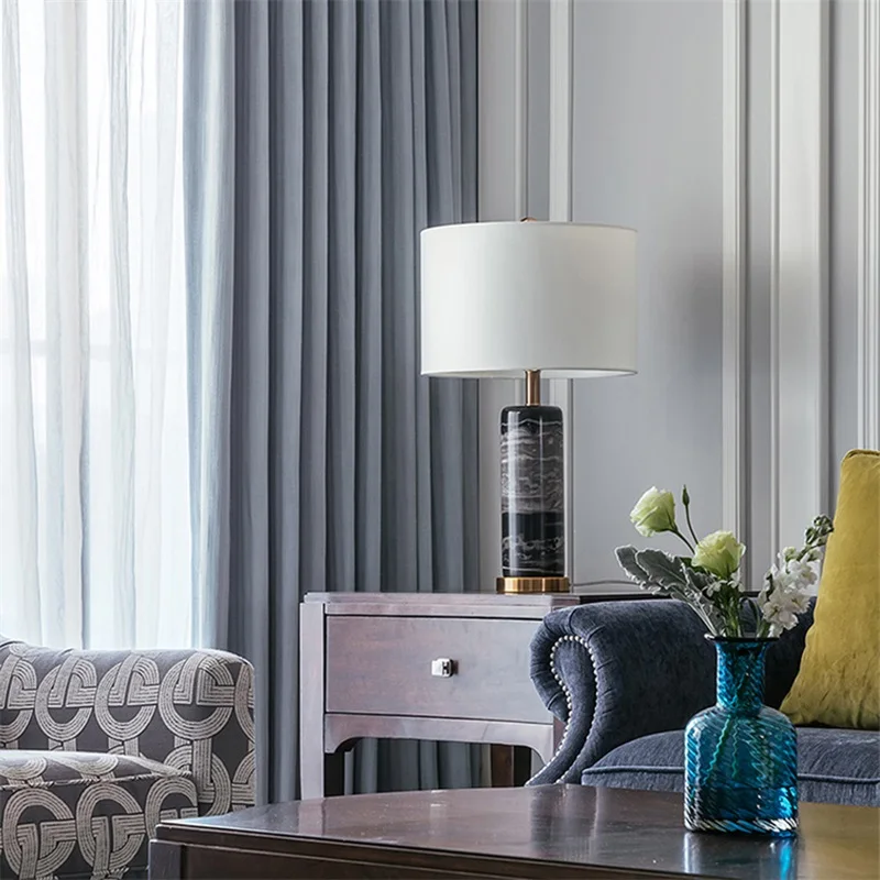 OURFENG Modern Table Lamp Black Marble Luxury Decorative Design LED Desk Light Home For Foyer Bed Room Office