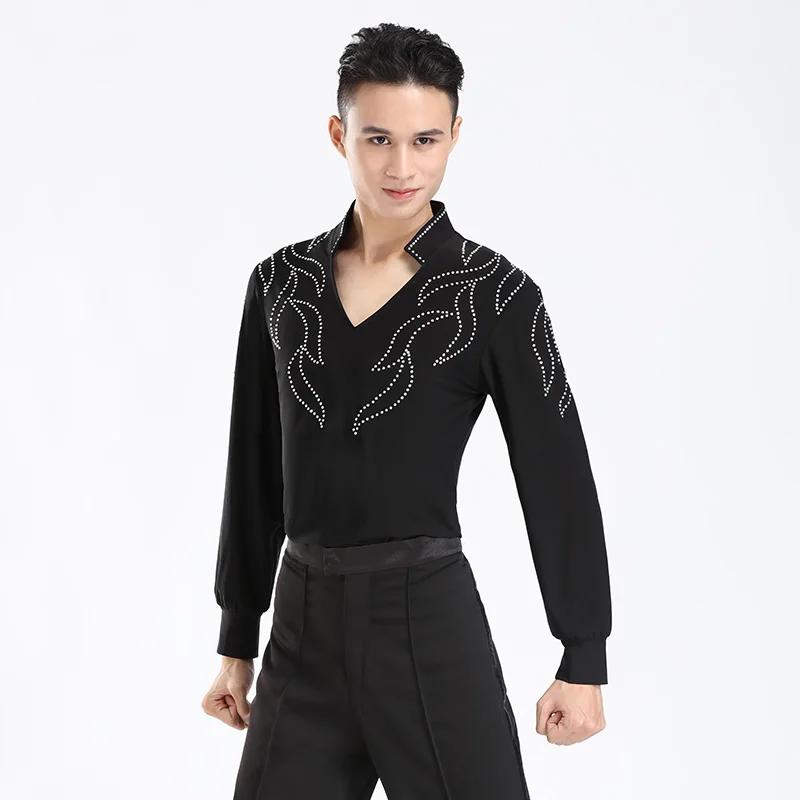 2021 new black tops Wholesale Custom-made Men Boy Latin Dance Shirt Dresses Ballroom Rumba Cha-cha Latin Tops Boys Dance Wear