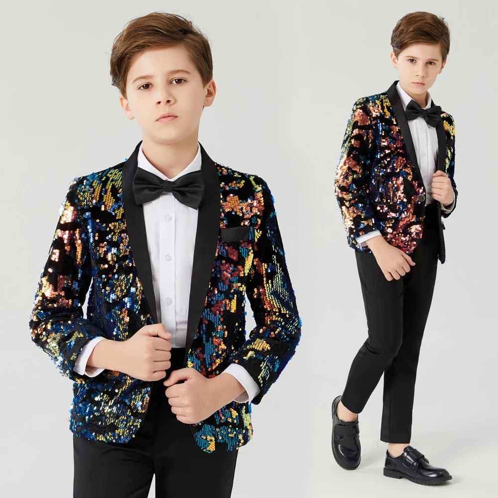 Children's piano costumes studio model catwalk host fashion sequined suit jacket Children's sequins shelves drums costumes