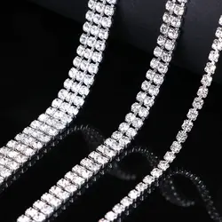 1-row/2-row/3-row 1Yard Silver Crystal Rhinestones Chain Flatback Silver claw Rhinestone Trim crystal for DIY Handcraft Sewing