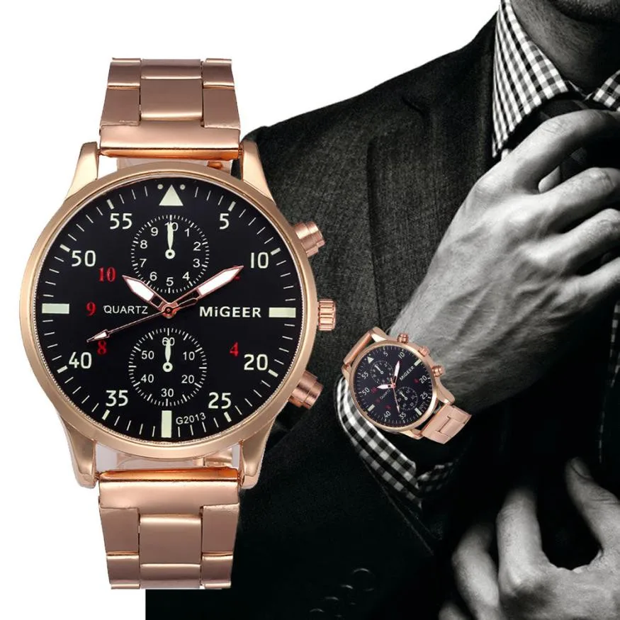 

MIGEER Brand Watches Luxury Men Rose Gold Watches Stainless Steel Quartz Watch Men Sports Watches reloj hombre relogio masculino