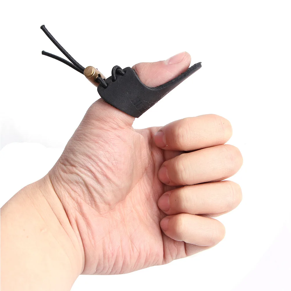 Cowhide Archery Thumb Finger Tip Protector Guard Ring Tab Leather Adjustable Hunting Practice Archery Pull Arrow Broadheads Shoo