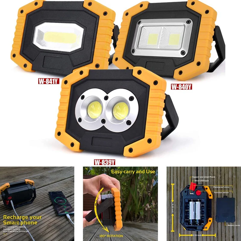 100W Led Portable Spotlight COB Super Bright Led Work Light Flood Lights Rechargeable for Outdoor Lampe 18650 Emergency