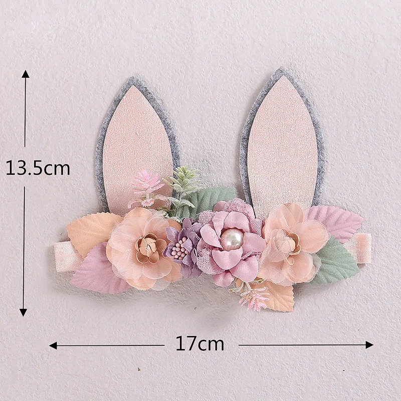 Balleenshiny Cute Festive Baby Girls Headband Glitter Rabbit Ears Mesh Lace Stitching Combination Flower Children\'s Headdress