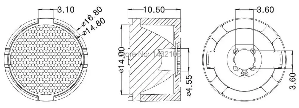 25degree-Diameter 16.8mm LED lens for CREE XPE|XTE,Luxeon T,SeoulZ5P LEDs(HX-15PH-25L)