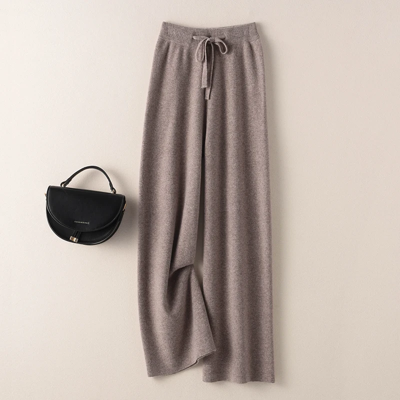 BELIARST Cashmere pants ladies high waist wide leg pants casual knitted trousers 2021 winter 100% pure wool loose women\'s pants