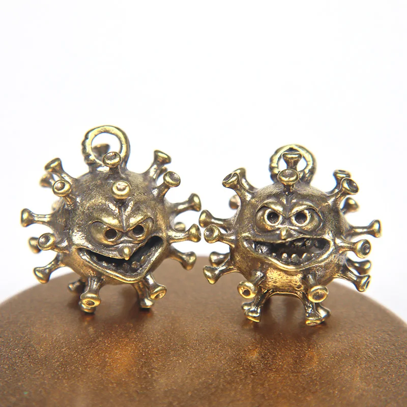 Brass Cartoon Virus Model Figurines Miniatures Key Chain Pendants Jewelry Desktop Small Ornaments Home Decoration Souvenir Gifts