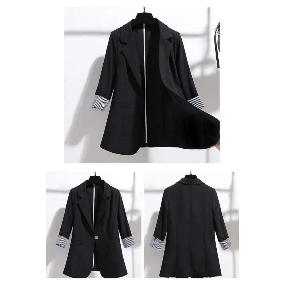 Phụ Nữ Thu Đông 3/4 Tay Lưng Nút Slim Blazer Phối Sọc Tay Áo Khoác Công Sở Nữ Женская Куртка Femme Veste