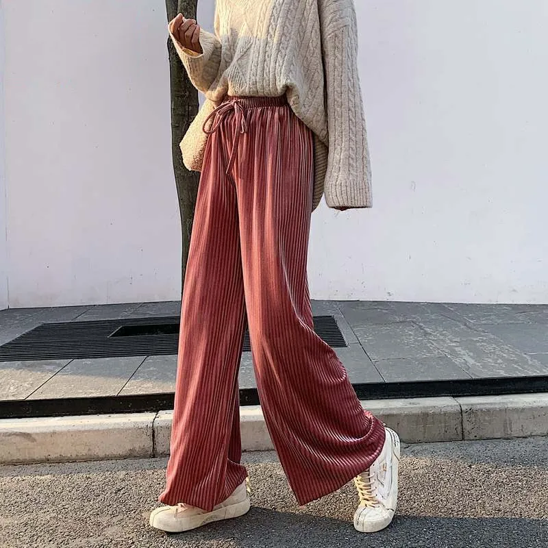 

Corduroy Wide Leg Pants Women New Autumn Pleuche High Waist Casual Loose Full Length Pants Korean Palazzo Trousers