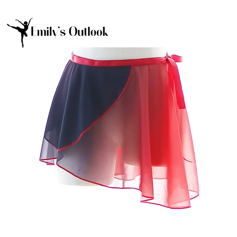 Short Ballet Chiffon Wrap Skirts For Women Girls Soft Lightweight Dancewear Contrast Color Ballet Skirt Black-Red Dance Clothes