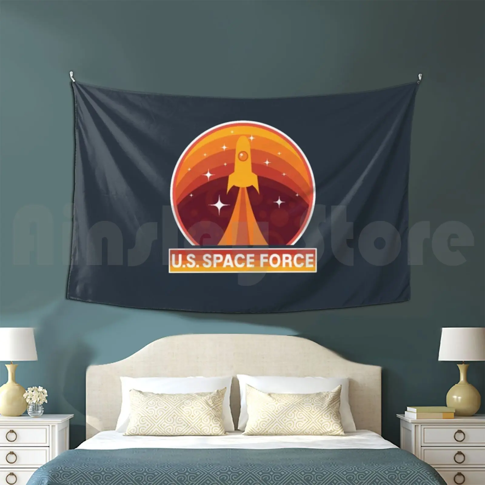 Retro United States Space Force Tapestry Living Room Bedroom Force United States Space Force Sixth Branch