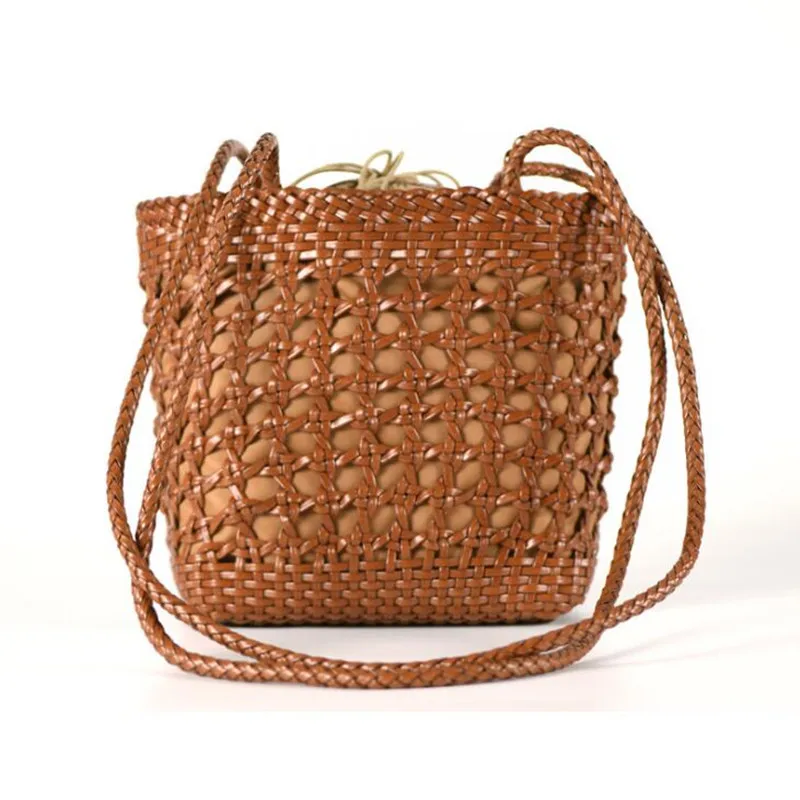 2024 spring and summer new leather hand-woven bag, hollow cross-body female bag,Girls Hollow Beach Tote Handbag