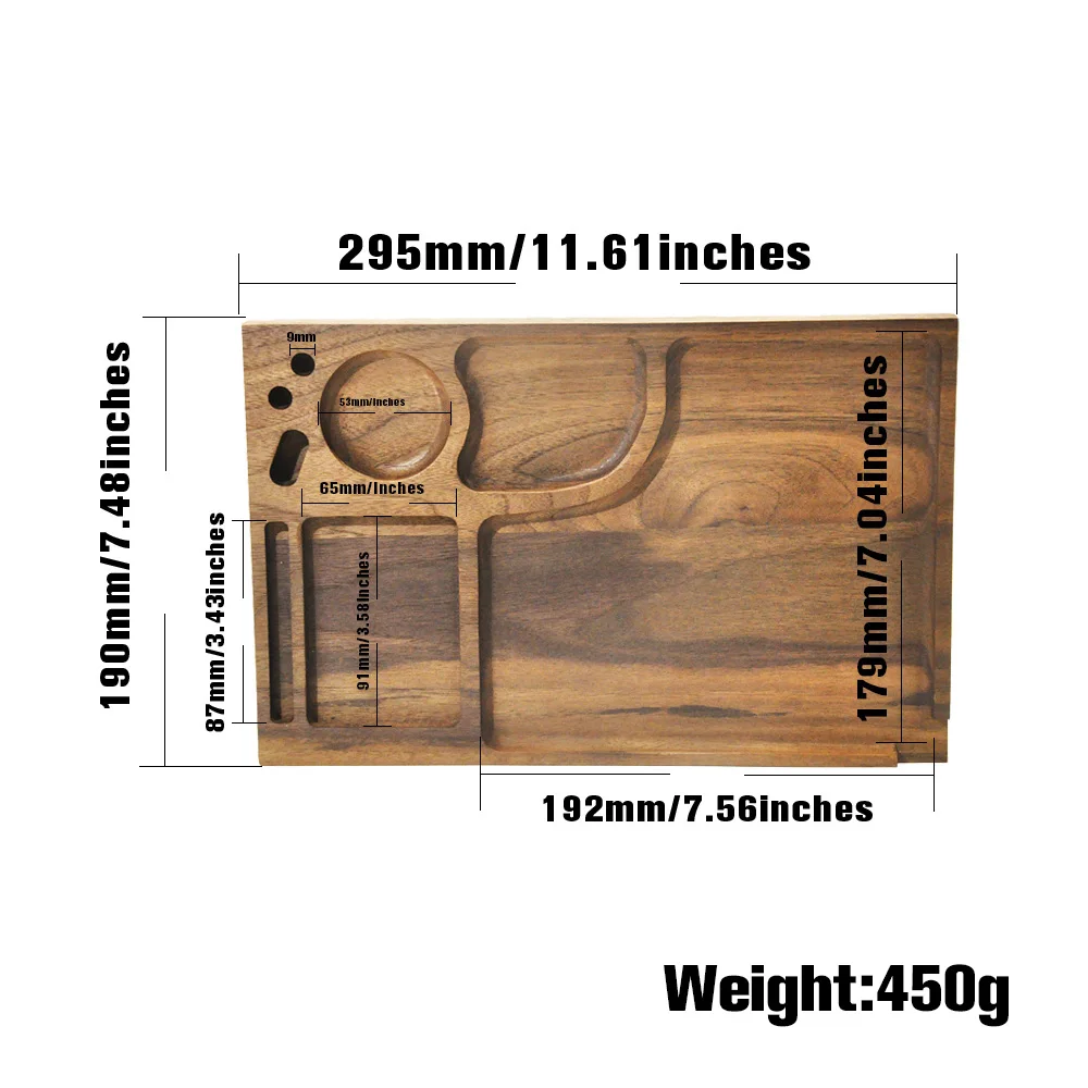 Natural Walnut Wooden Tray Mutifuction Wood Rolling Tray 218MM Wood Rolling Trays Suit King Size Rolling Cone or Paper