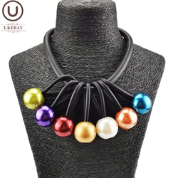 UKEBAY New Choker Necklaces Multicolor Pearl Necklace Women Rubber Jewelry Handmade Sweater Chain Short Collar Necklaces Party