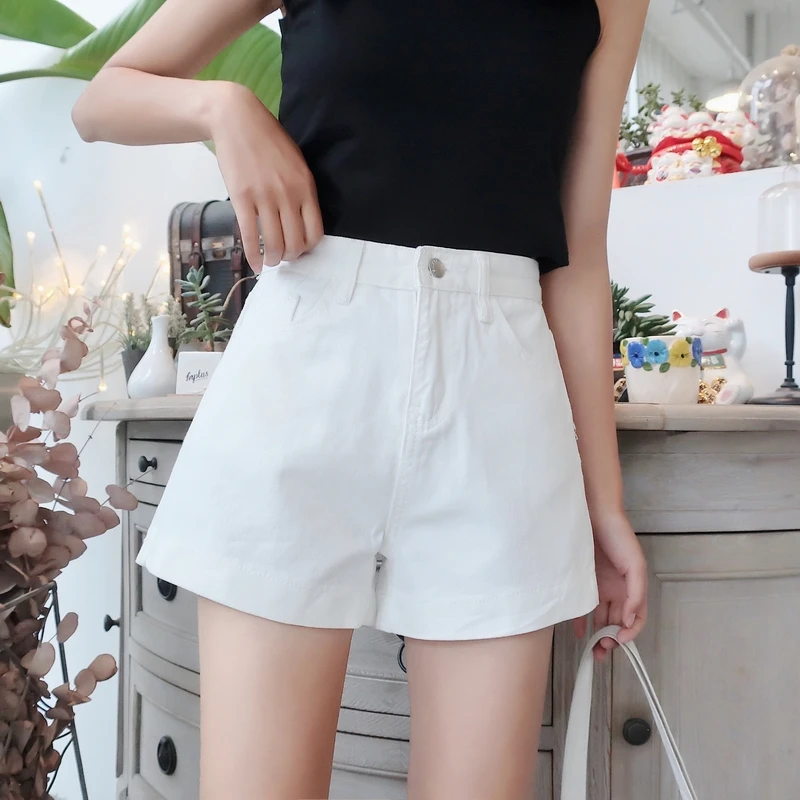 Women\'s Denim Shorts High Waist Summer Shorts Korean Ladies Girls Basic Black White Beige Shorts Jeans