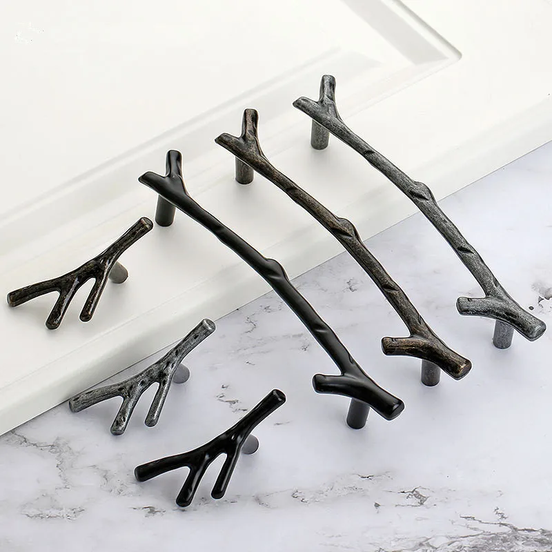 Tree Branch Rural Furniture Handle Black Silver Cabinet Knobs and Handles Kitchen Pulls Drawer Knobs 96mm 128mm