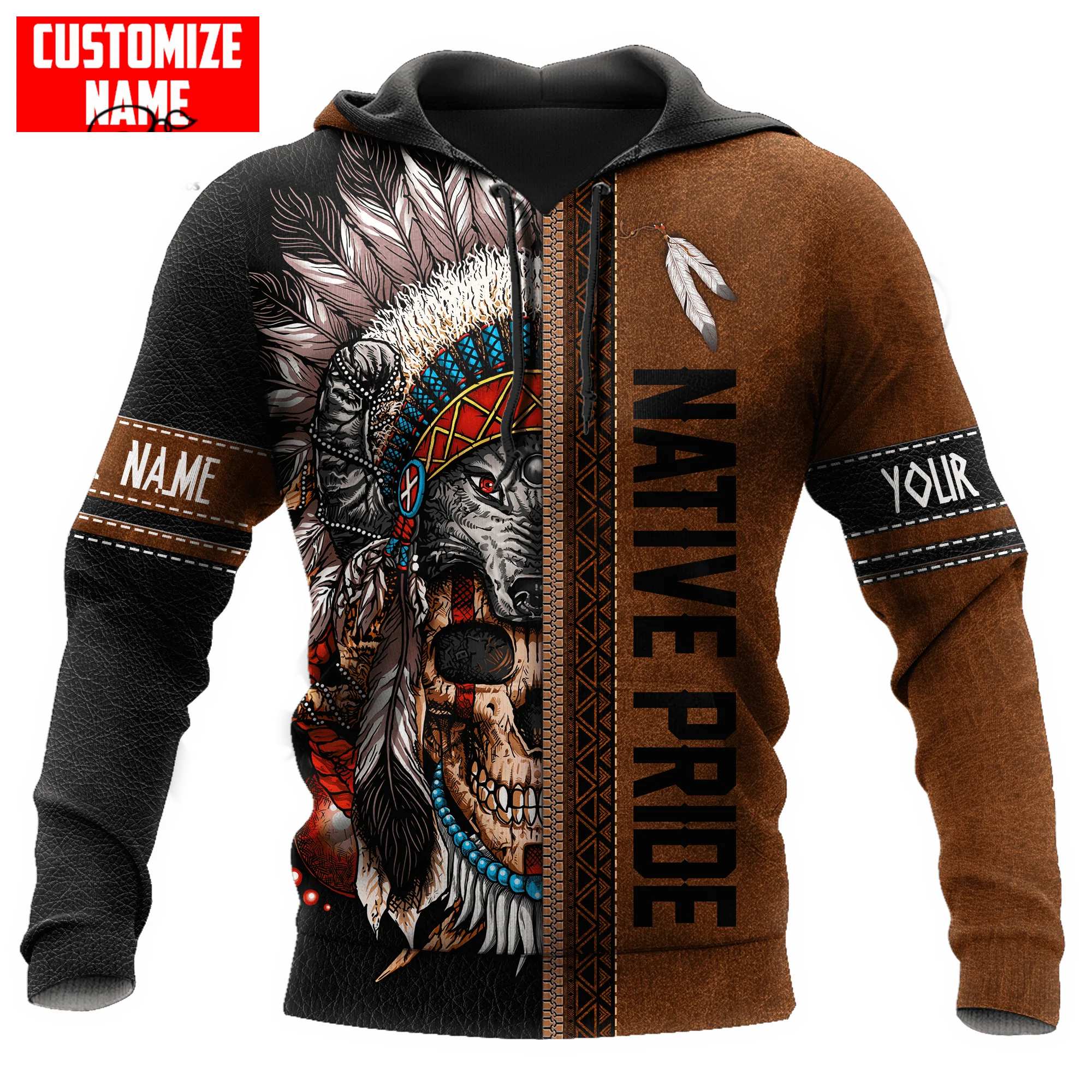 PLstar Cosmos-Sudadera con capucha para hombre y mujer, prenda de vestir Unisex con estampado de calavera nativa, nombre personalizado, estilo Harajuku Premium, con cremallera