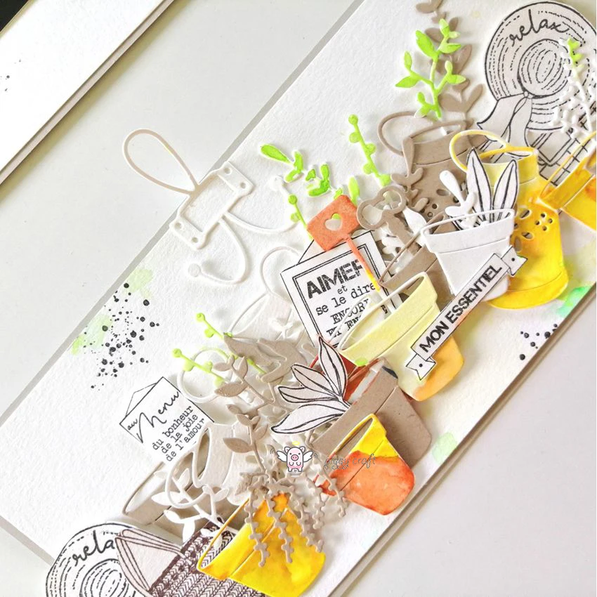 Piggy Craft metal cutting dies cut die mold Flower leaf pot basket Scrapbook paper craft knife mould blade punch stencils dies
