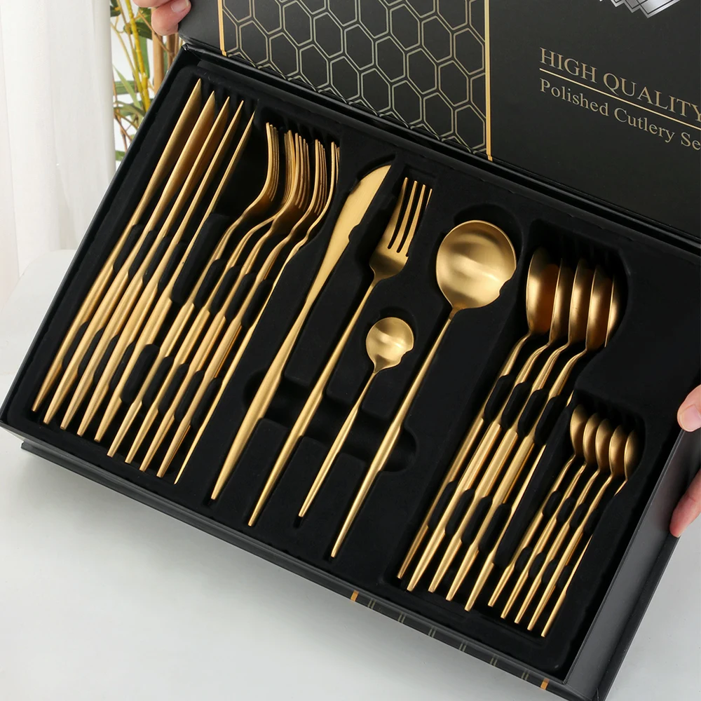 

24Pcs Colorful Cutlery Set Stainless Steel Dinnerware Set Knife Fork Spoon Luxury Gift Box Kitchen Flatware Dishwasher Safe