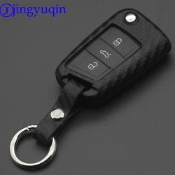 jingyuqin 3 Buttons Remote Carbon Silicone Key Case For VW Polo Golf 7 Tiguan Skoda Octavia Kodiaq Karoq Seat Ateca Leon Ibiza