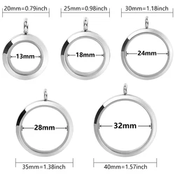 10Pcs/Lot 20-40mm Stainless Steel Round Floating Photo Memory Locket Pendant Diy Living Hair Relicario Colgantes Jewelry Bulk