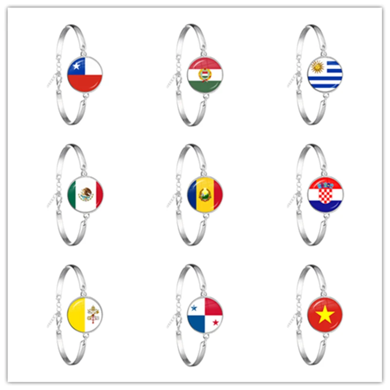 Chile Hungary Uruguay Mexico Romania Croatia Vatican Panama Vietnam National Flag 2mm Glass Cabochon Chain Bracelet For Gift