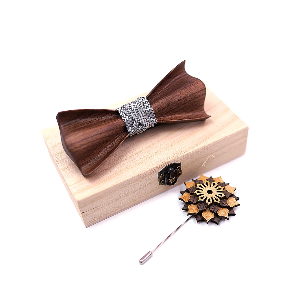ZDJM New Design 3D Wedding Dinne Handmade Wooden Butterfly Wood Tie Men Bow Tie Corbatas Para Hombre Gravata Brooch Box Set