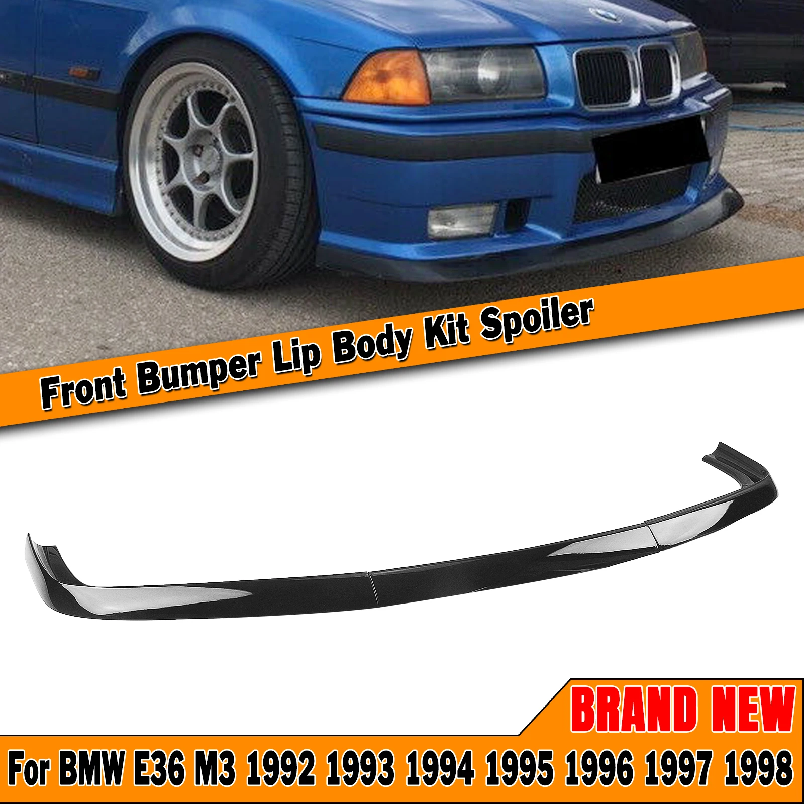 Front Bumper Spoiler Lip For BMW E36 M3 4-Door Sedan 2Door Coupe 1992-1998 Gloss Black/Carbon Fiber Look Lower Body Kit Splitter