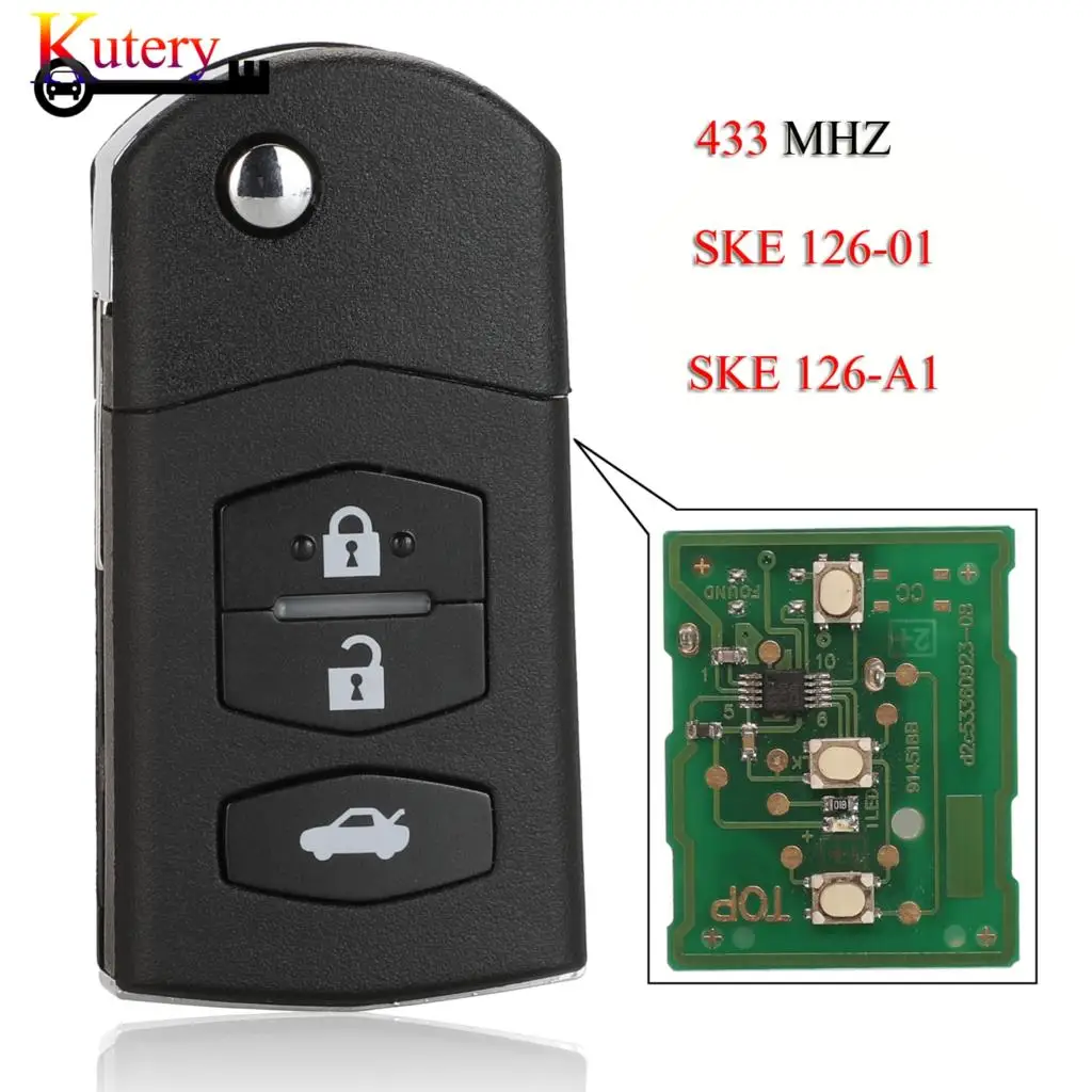 Chiave per auto remota jingyuqin per MAZDA 2 M2 3 M3 5 M5 6 M6 8 M8 SKE126-01/SKE126-A1 433Mhz 3 pulsanti senza Chip/con Chip 4 d63