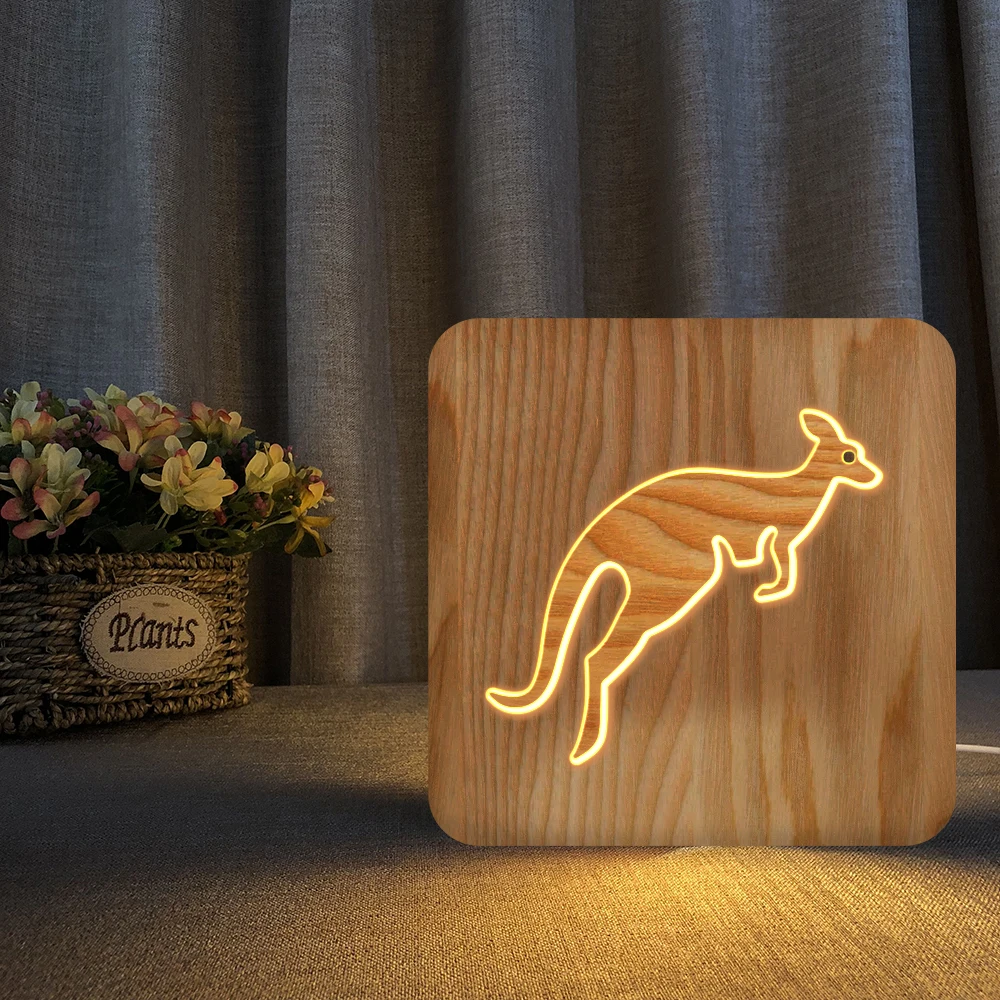 

2021 LED Table Lamp Wood kangaroo Desk Light for Boys Girl Baby Lamp For Bedroom Night Light Christmas Gifts USB bedside lamp