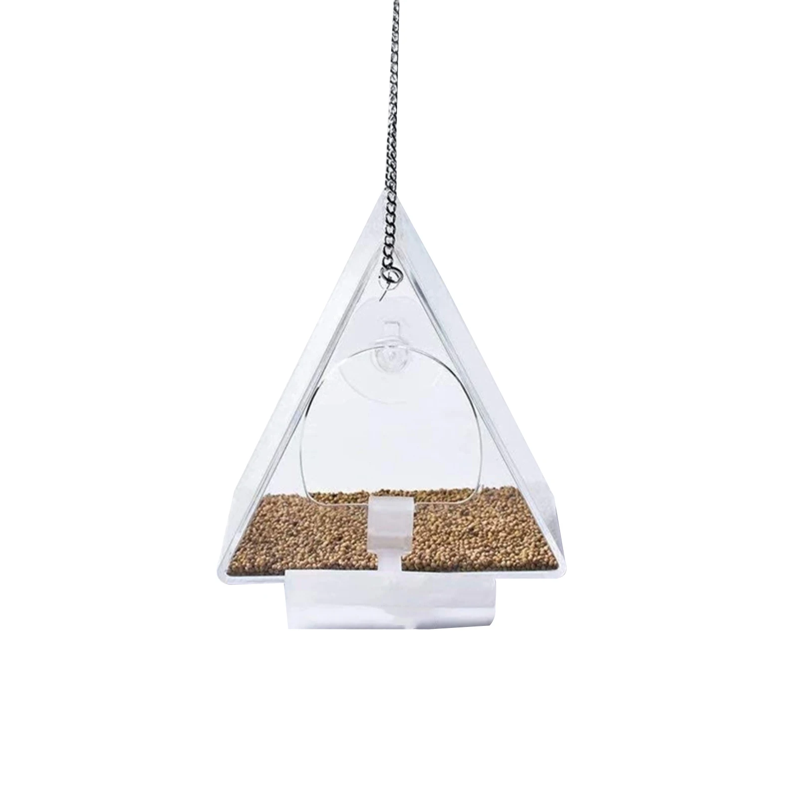 Home Pet Bird Feeder Triangle Hanging Transparent Waterproof Feeder Geometry Indoor Decoration Window Glass Bird Feeder