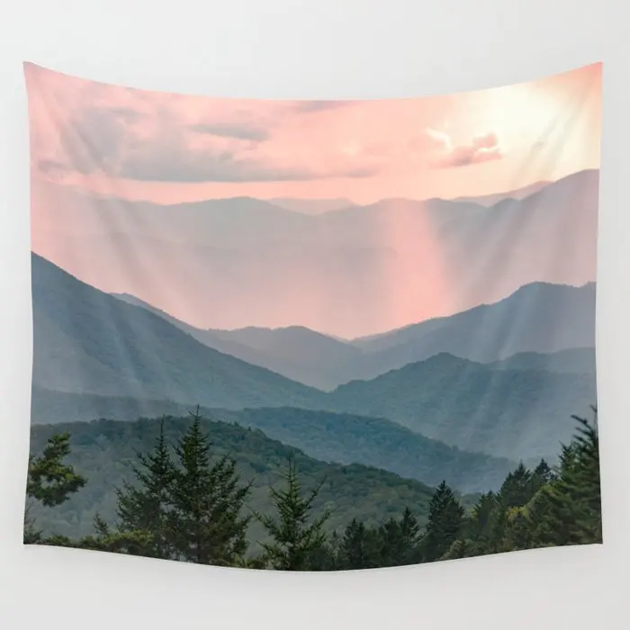 

Smoky Mountain Pastel Sunset Wall Tapestry Background Wall Covering Home Decoration Blanket Bedroom Wall Hanging Tapestries