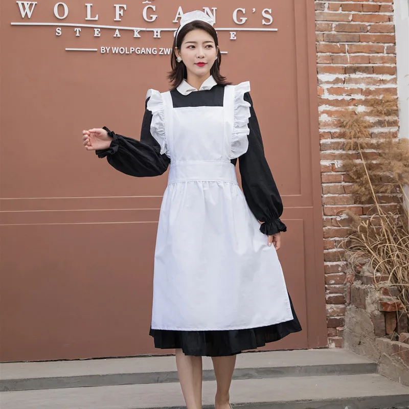 2021 New Women Sexy Apron Plain White Cotton Japanese Elegant Ruffled Waitress Cosplay Avental de Cozinha Apron