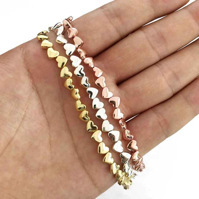 JHNBY 6*5mm Rose Gold Colour Heart Shape Hematite Natural Stone Spacer Loose Beads For Jewelry Making Diy Bracelets Accessories