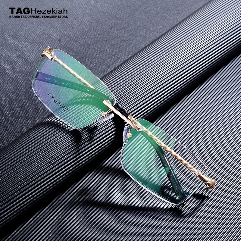 2024 fashion Brand High quality rimless glasses frame men titanium eye glasses frames for women Square Business spectacles nerd