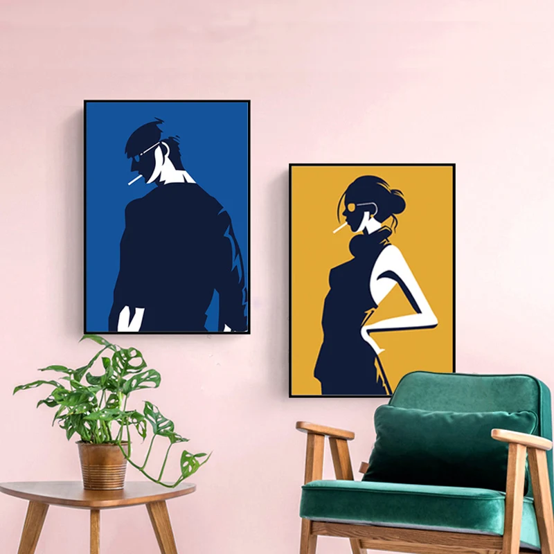 Modern Minimalist Smoke Young Abstract Black Wall Art Canvas Print Anime Poster Painting Decor Picture Modern Living Room Decor