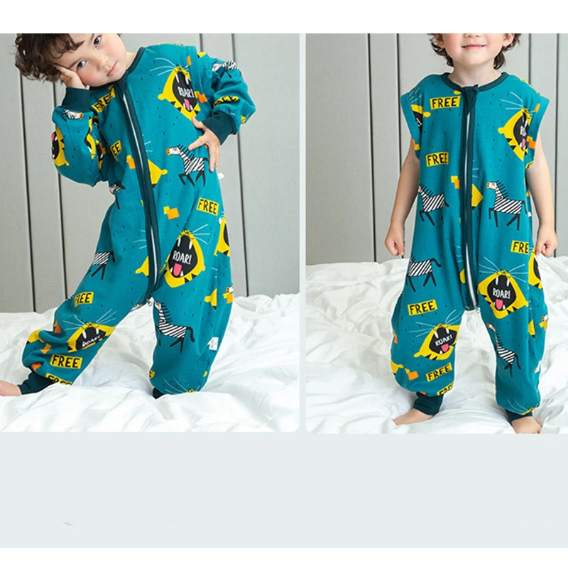 Children Zipper Fashion Sleep Sack Kids Spring Summer Split Leg Thermal Sleeping Bag With Feet Onsies Pajamas Cartoon Costume