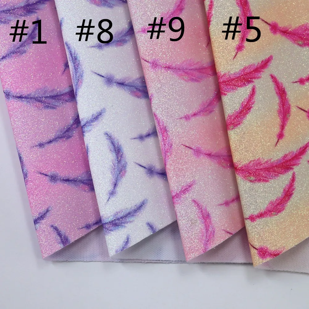 30x134cm Roll Printed Feather Fine Glitter Fabric Synthetic Leather For Bow Earring Home Decoration DIY AY322