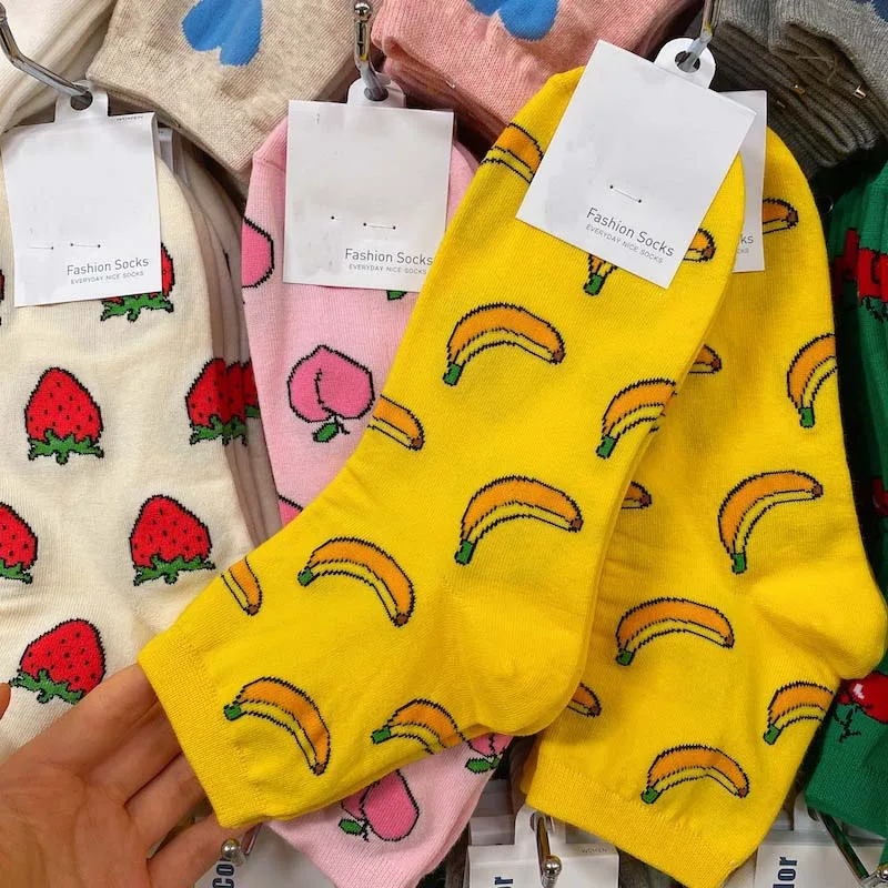 Creative Funny Socks Women Cotton Fruit Food Peach Strawberry Banana Cherry Pizza Egg Design Happy Cute Socks For Girl Skarpetki