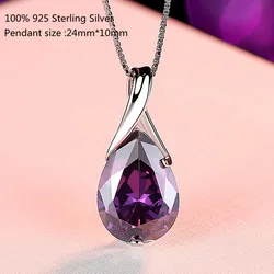 Buyee 925 Sterling Silver Female Stone Pendant Chain Natural Amethyst Necklace for Women Luxury Wedding Fine Jewelry Chain 45cm