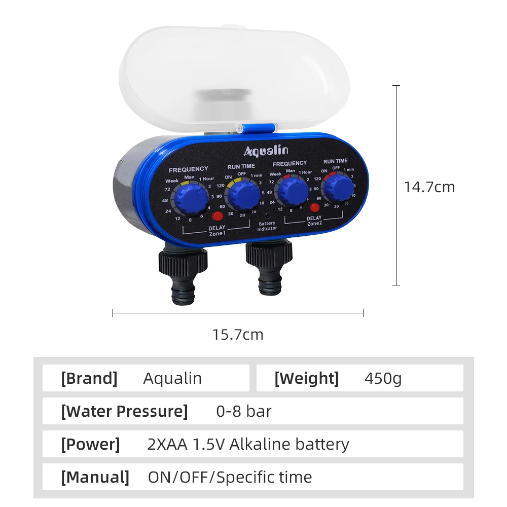 Ball Valve Electronic Two Outlet Four Dials Water Timer with Rain Sensor Hole Garden Irrigation System for Garden, Yard #21032A