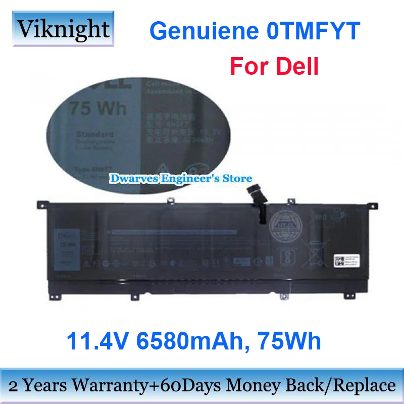 Genuine 0TMFYT 11.4V 6580mAh 75Wh Laptop Battery 8N0T7 For XPS 15 9575 XPS 15 2-in-1 Precision 5530 2-in-1 Notebook