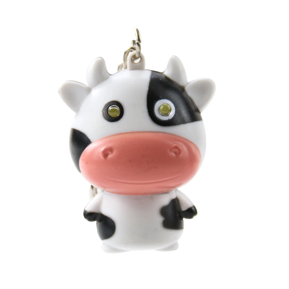 Cute LED Cow Cattle Low Sound Keychain Flashlight Mini Fun Toys Kids Animal Keyring Key Chain Ring Bag Backpack Children Gift