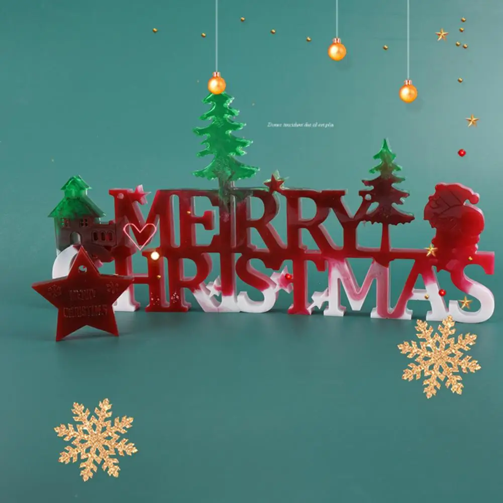 DIY Crystal Epoxy Resin Mold Christmas Listing Decoration Merry Christmas English Mirror Silicone Mold for Resin