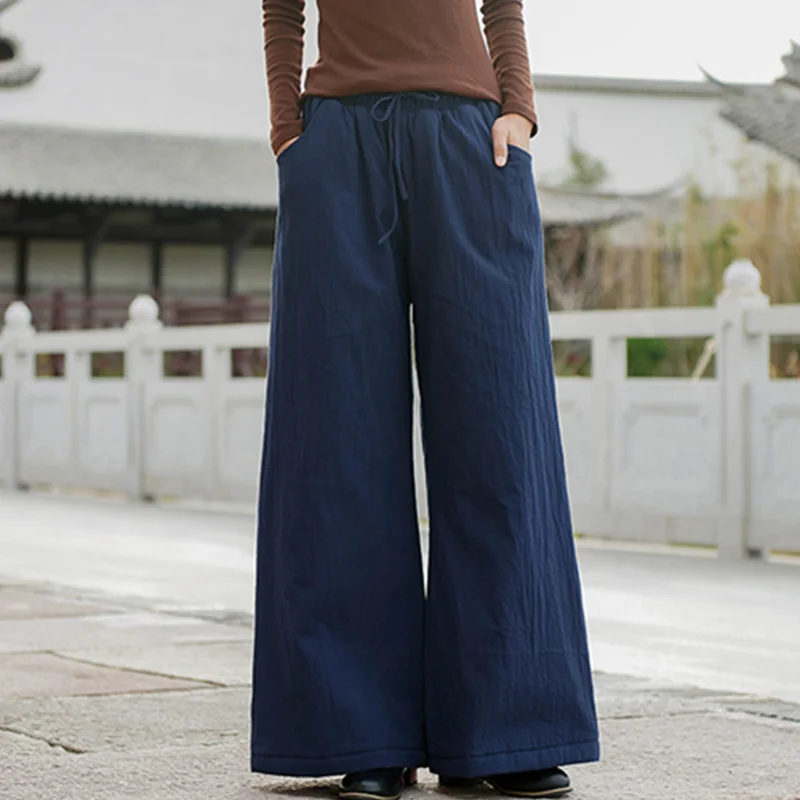 Women  Baggy Cargo Ethnic Vintage Elastic High Waist Loose Long Cotton Line Oversize  Trousers Wide Leg Clothes  Large Size