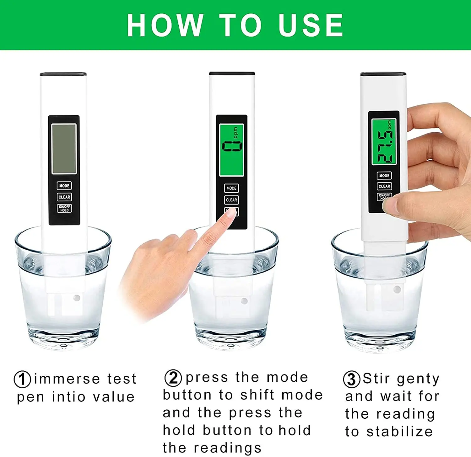 PH Tester Digital PPM Digital Water Tester Pen Type pH Meter Readout Accuracy 3-in-1 pH and TDS EC Temperature Meter